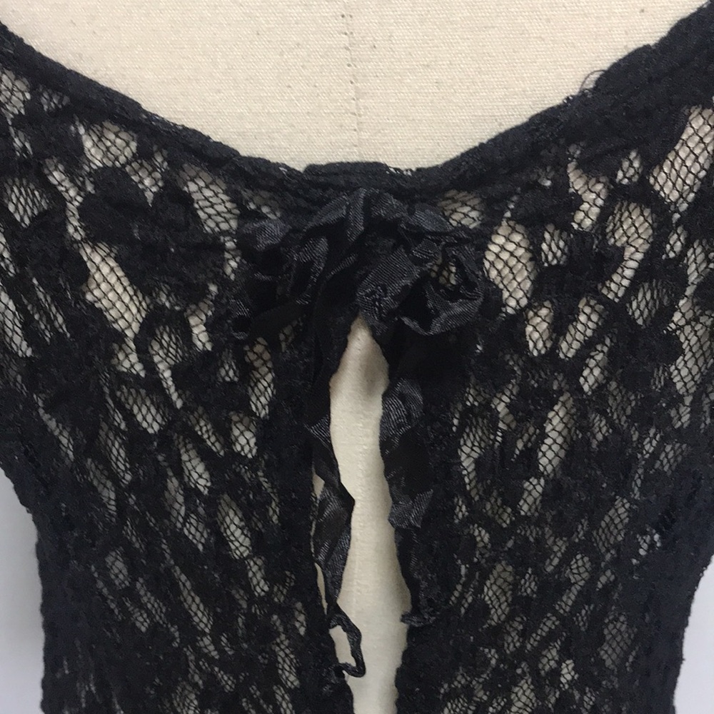 LAST CALL Black lace stretch high low ribbon tunic dress LG layering NFR boho - Picture 3 of 11